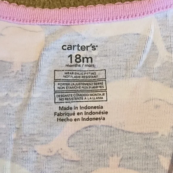 Carter's Footie Pajamas Happy Whales Purple Pink Green White Size 18 Months - Picture 6 of 7